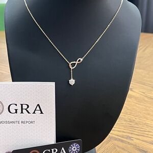 Gold Infinity Moissanite Necklace with Drop Pendant